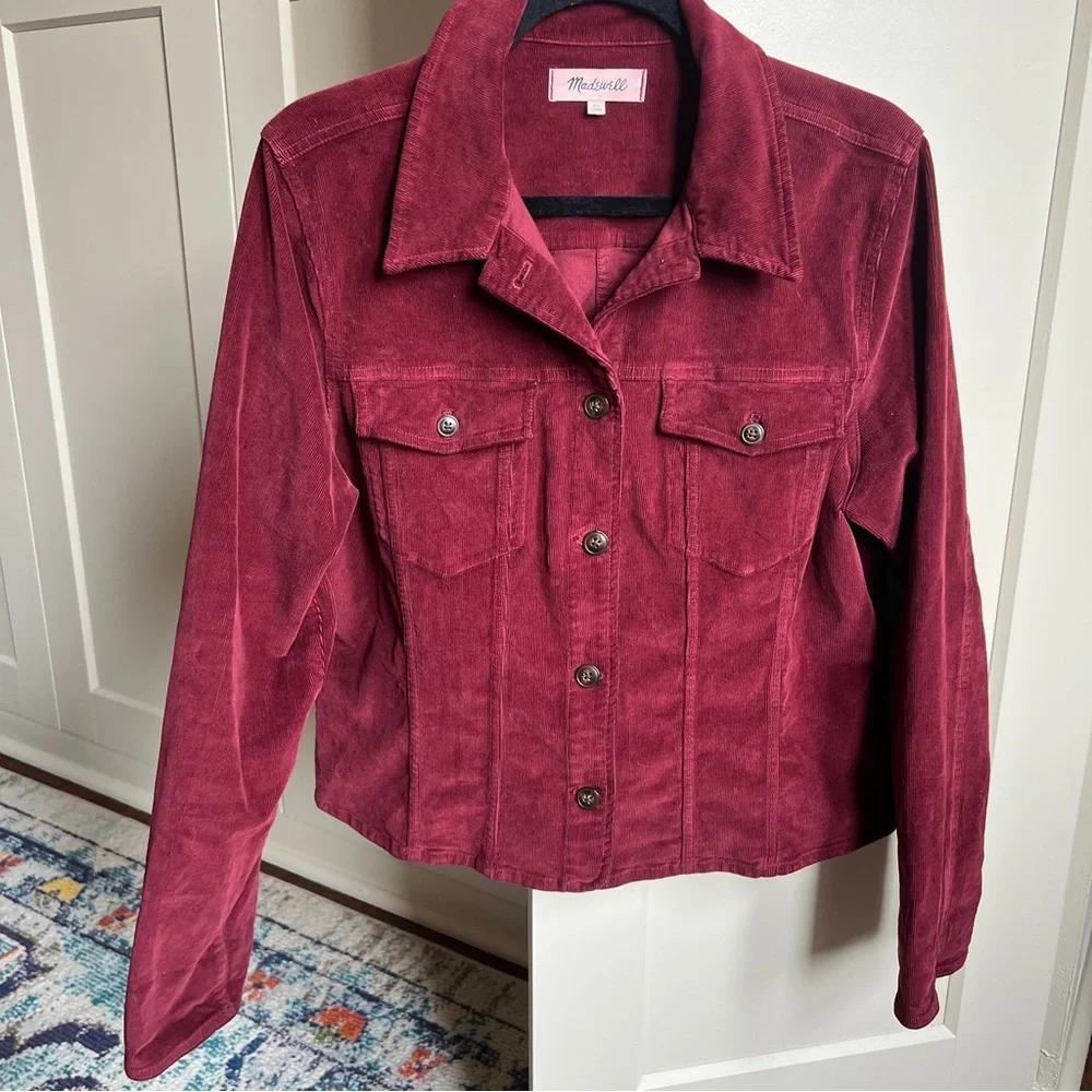 Madewell Shrunken Button-Front Corduroy Shirt Jacket in Dark Burgundy  Cabernet